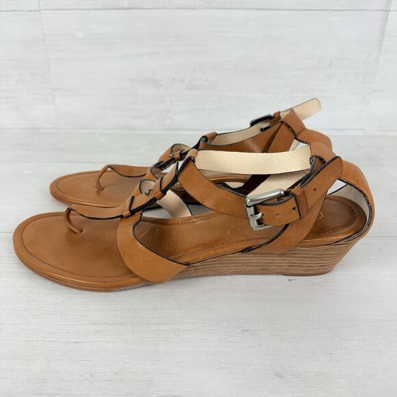 Coach Vivian Leather Thong Sandals Size 11 B Brown Strappy Low Wedge Classic - Picture 6 of 14